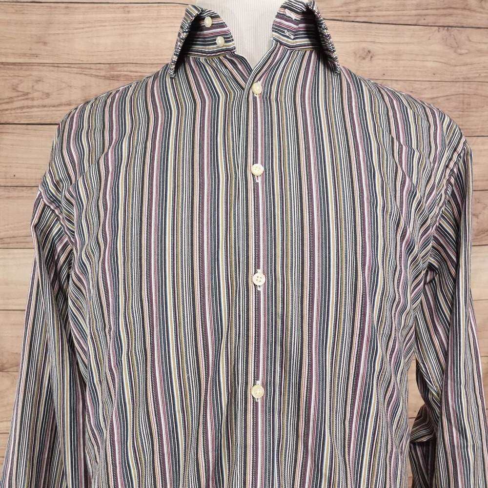 Thomas Dean Shirt Mens L Multicolor Stripe Long Sleeve Button-Up Cotton Casual
